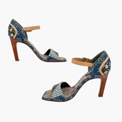 Louis Vuitton Blue Denim Patchwork High Heel Sandals Size 37.5