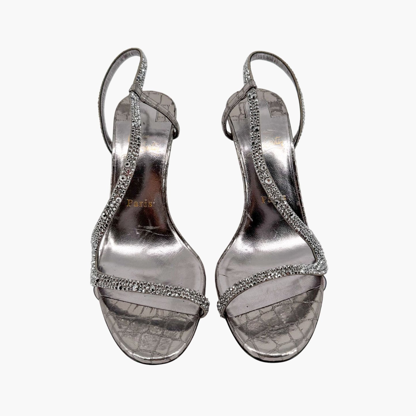 Christian Louboutin Rosalie Strass 100 Silver Heels Size 39