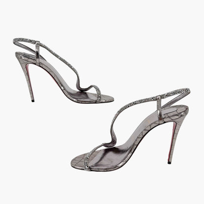 Christian Louboutin Rosalie Strass 100 Silver Heels Size 39