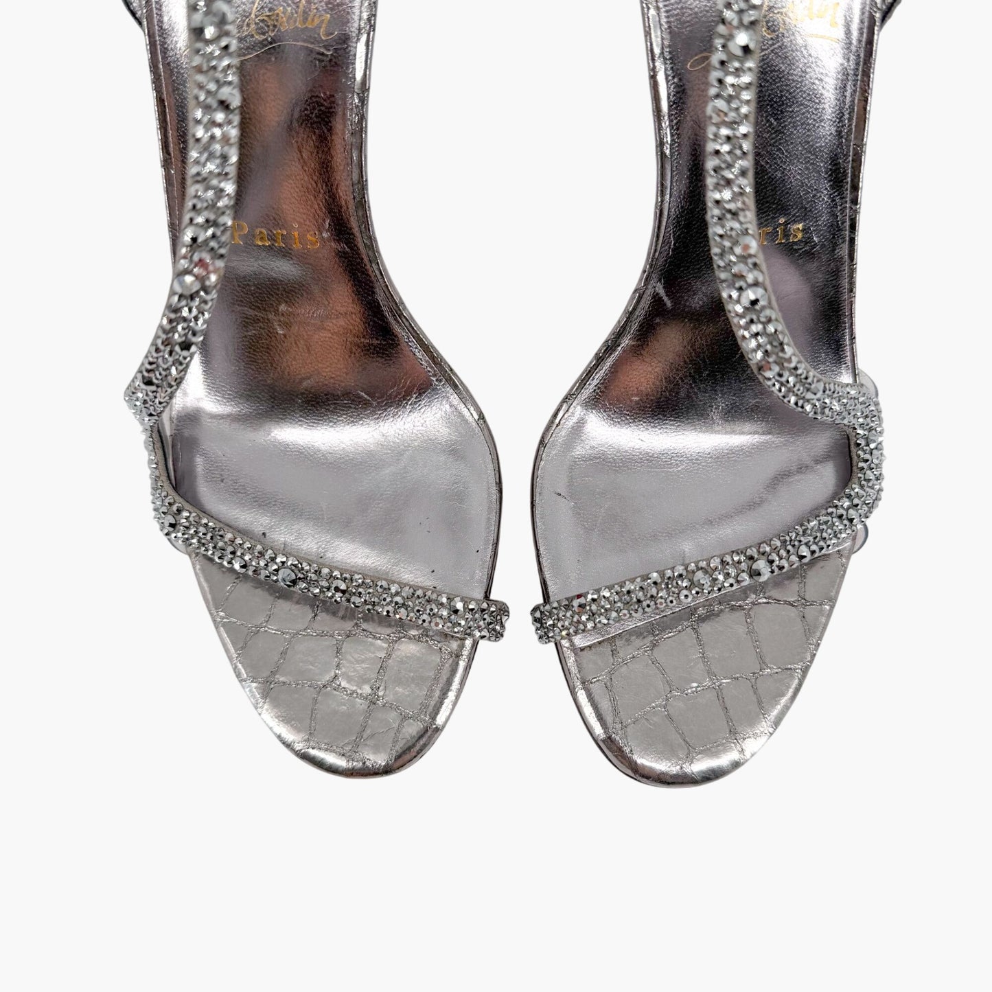 Christian Louboutin Rosalie Strass 100 Silver Heels Size 39