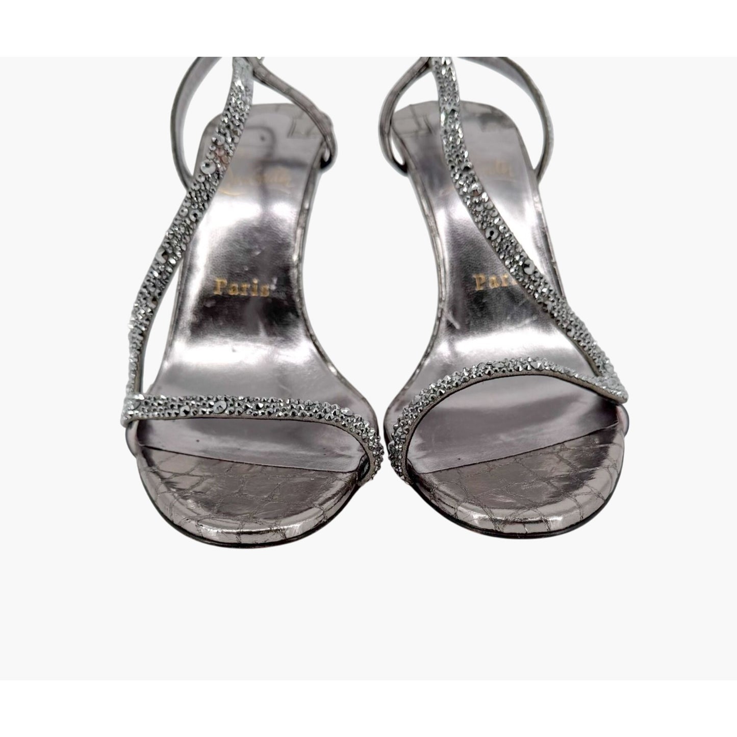 Christian Louboutin Rosalie Strass 100 Silver Heels Size 39