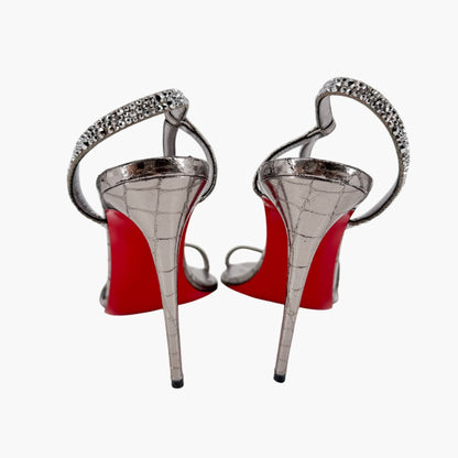 Christian Louboutin Rosalie Strass 100 Silver Heels Size 39