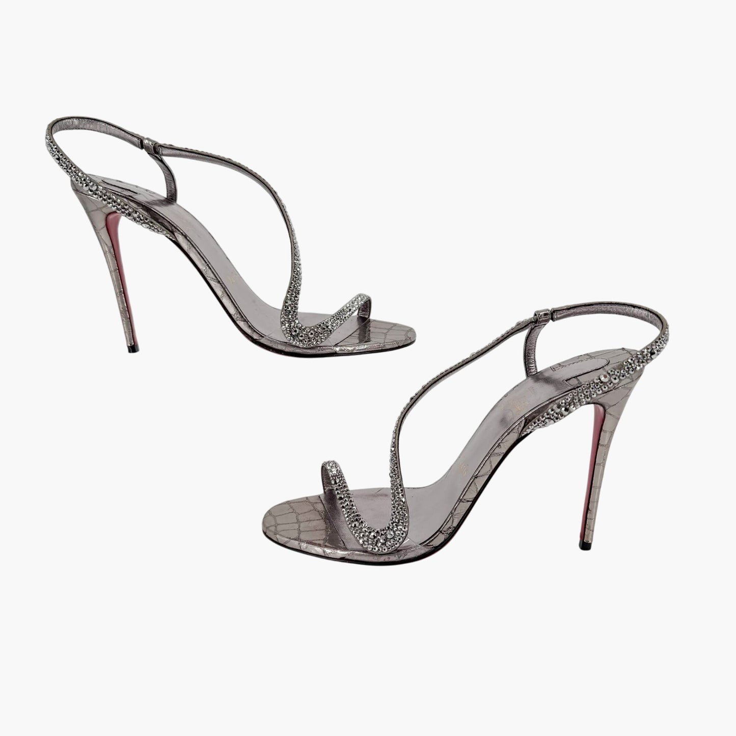 Christian Louboutin Rosalie Strass 100 Silver Heels Size 39