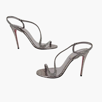 Christian Louboutin Rosalie Strass 100 Silver Heels Size 39
