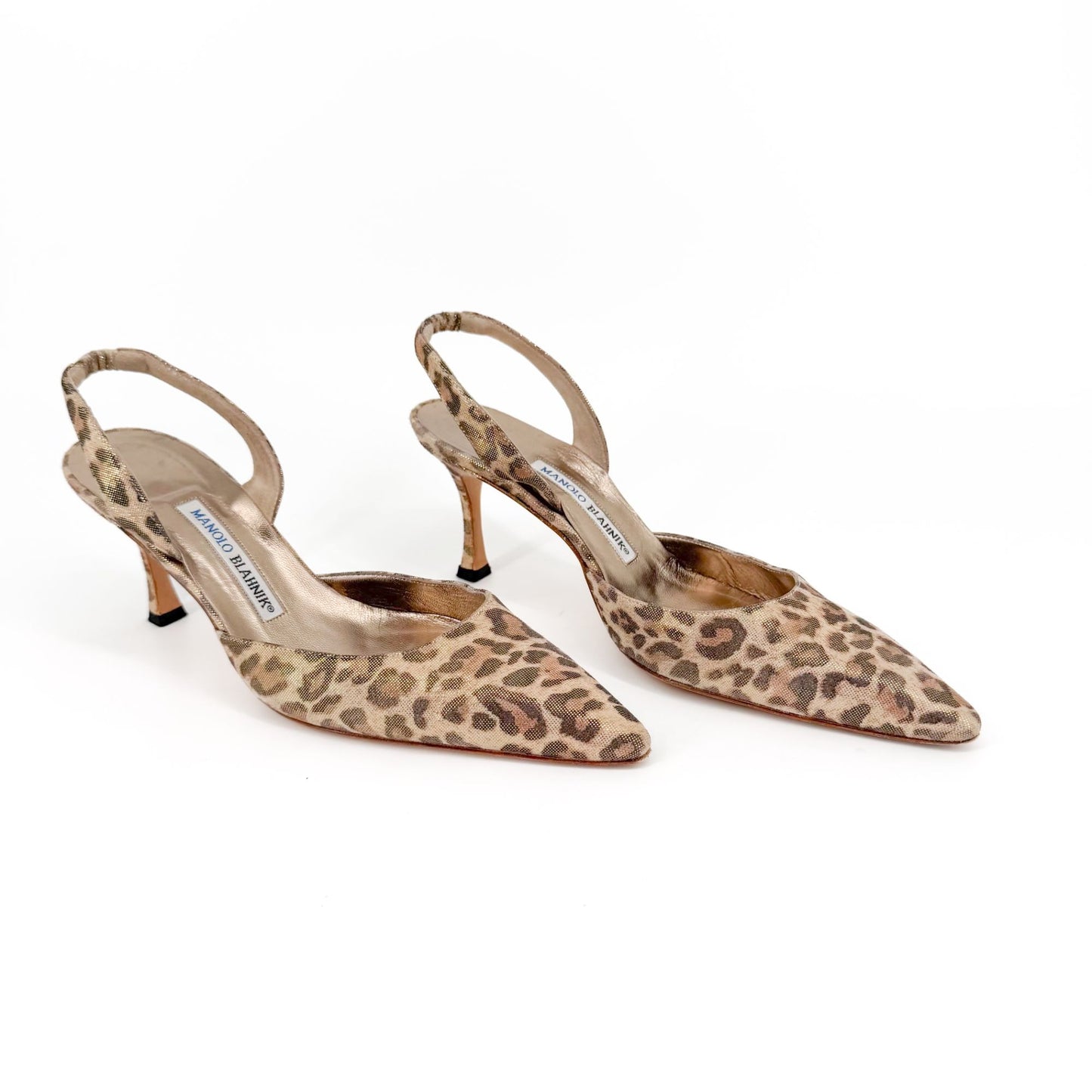 Manolo Blahnik Carolyn 70 Slingback Pumps Beige Leopard Size 38.5