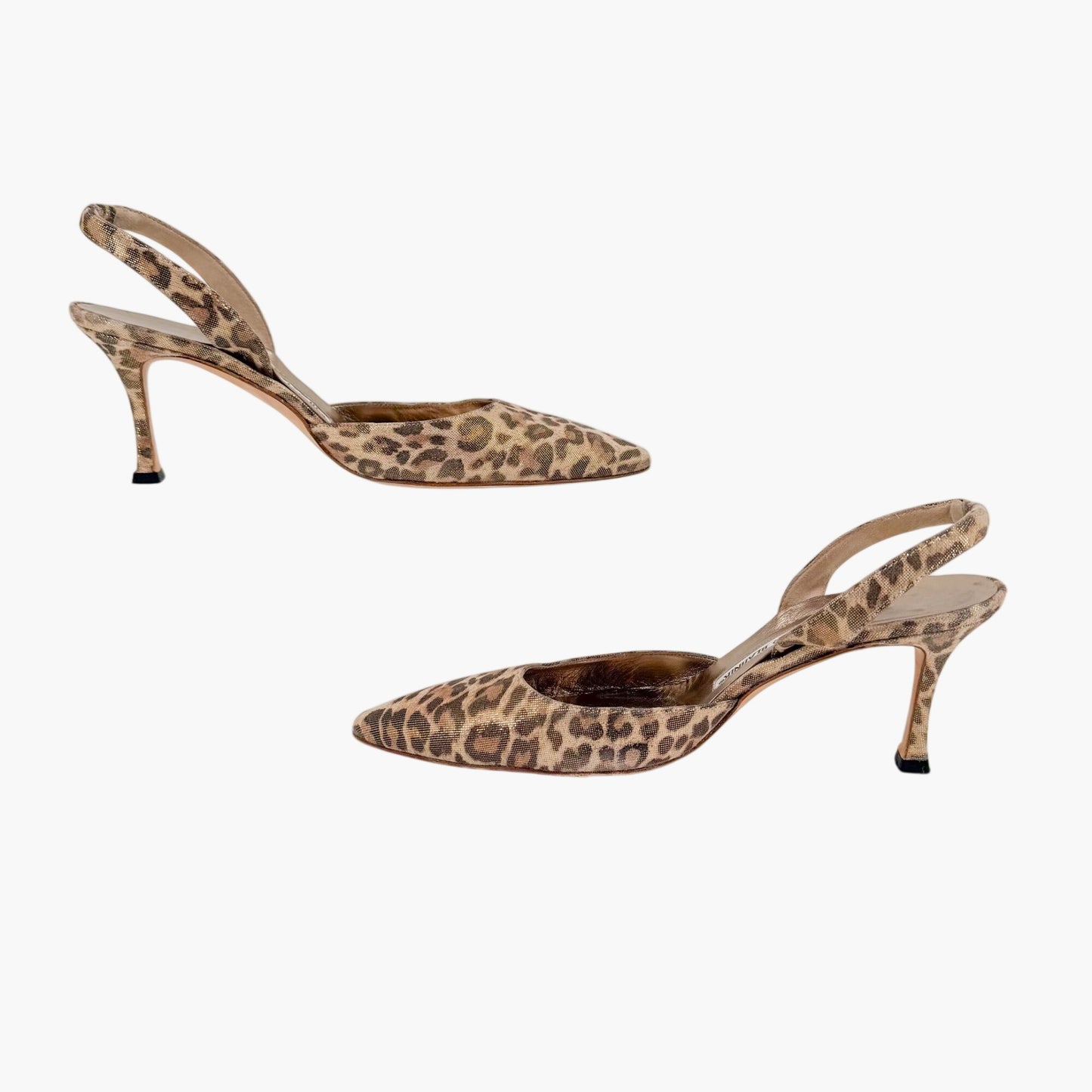 Manolo Blahnik Carolyn 70 Slingback Pumps Beige Leopard Size 38.5