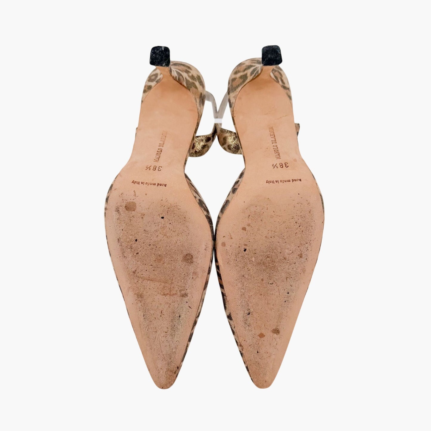 Manolo Blahnik Carolyn 70 Slingback Pumps Beige Leopard Size 38.5