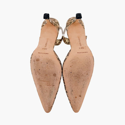 Manolo Blahnik Carolyn 70 Slingback Pumps Beige Leopard Size 38.5