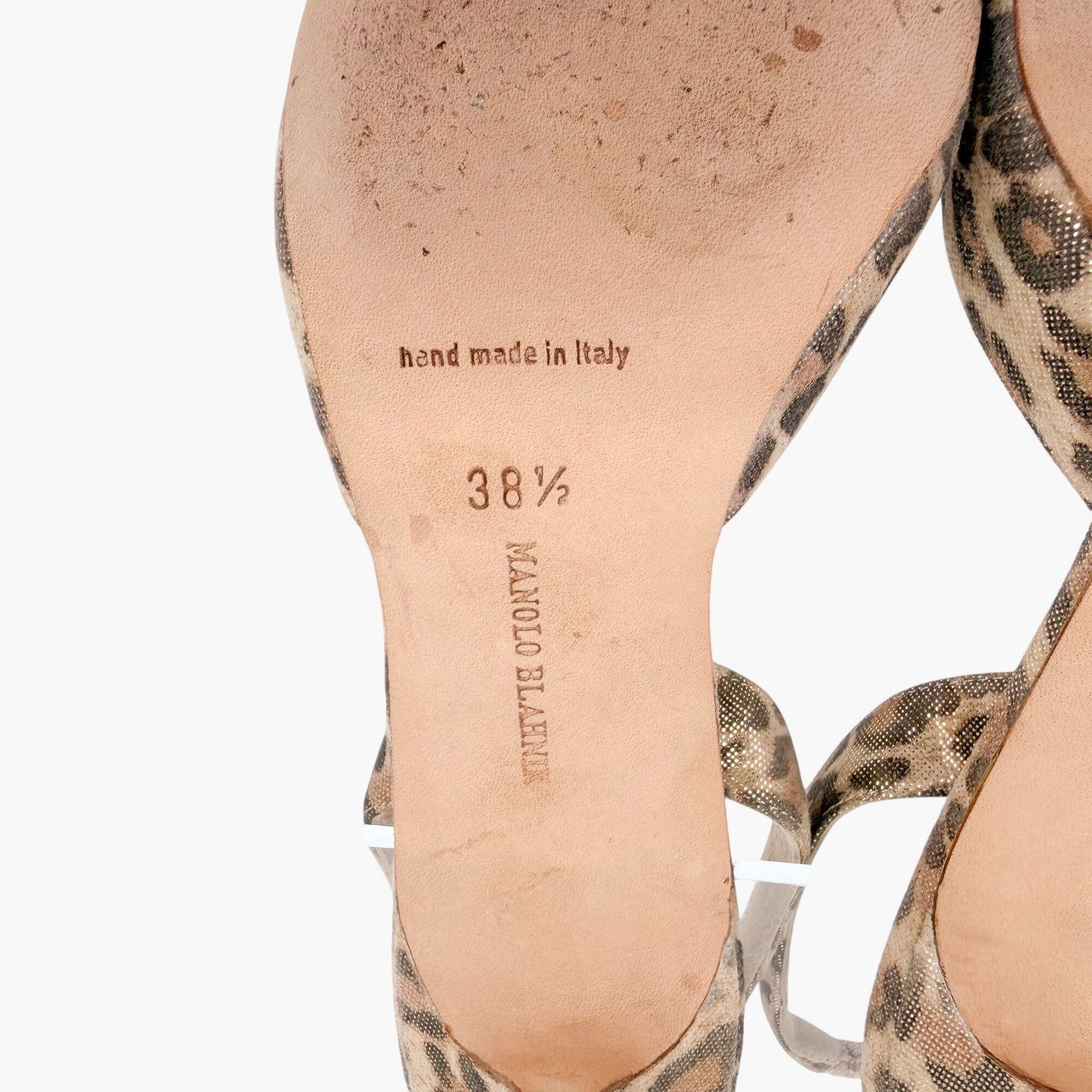 Manolo Blahnik Carolyn 70 Slingback Pumps Beige Leopard Size 38.5