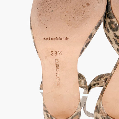 Manolo Blahnik Carolyn 70 Slingback Pumps Beige Leopard Size 38.5