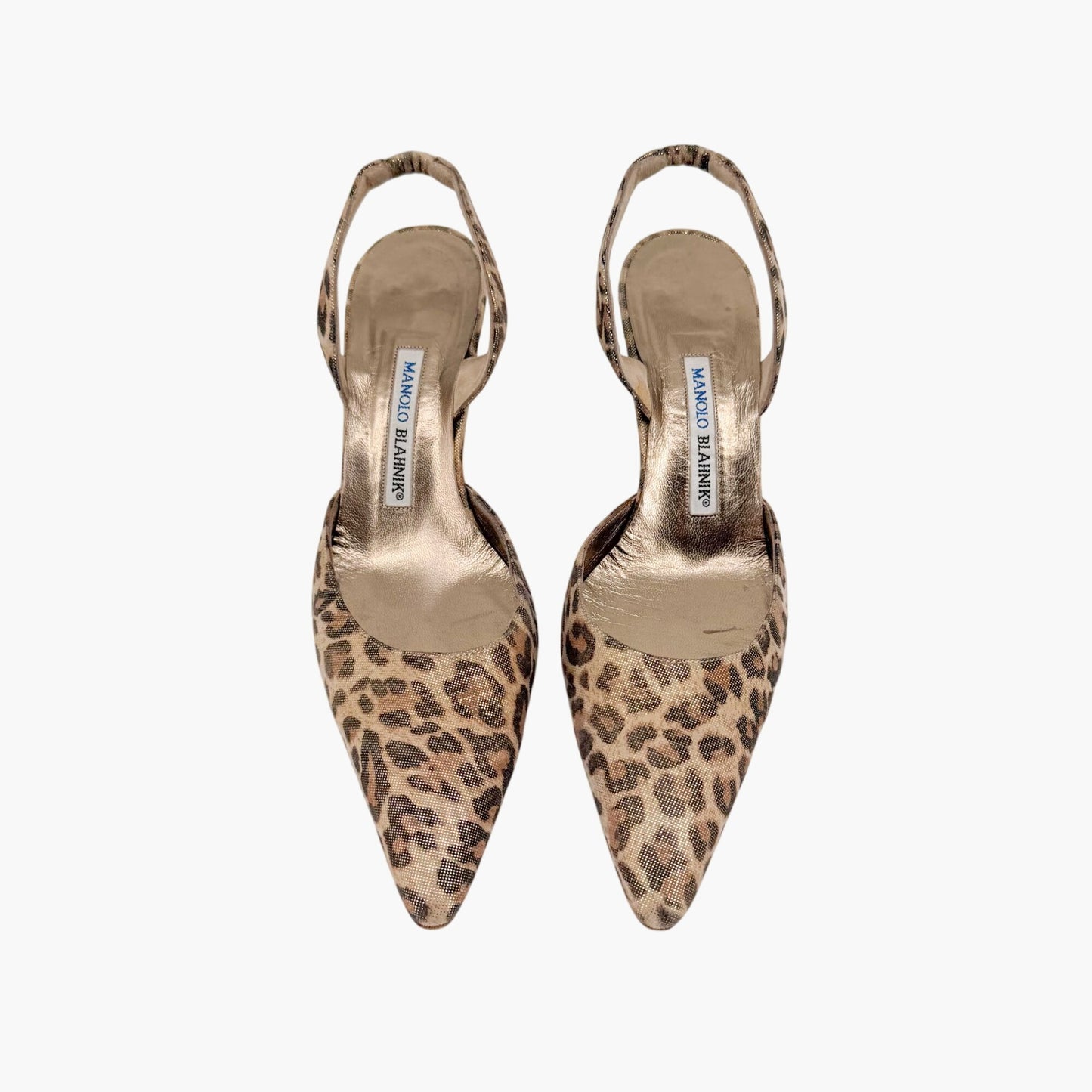 Manolo Blahnik Carolyn 70 Slingback Pumps Beige Leopard Size 38.5