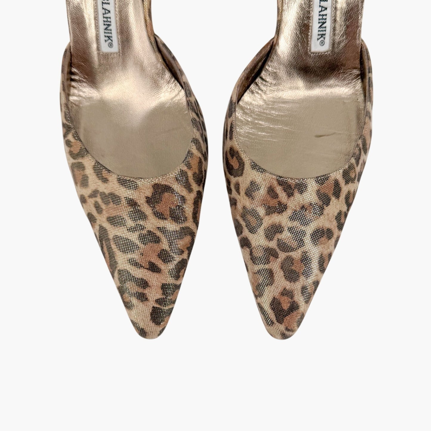 Manolo Blahnik Carolyn 70 Slingback Pumps Beige Leopard Size 38.5