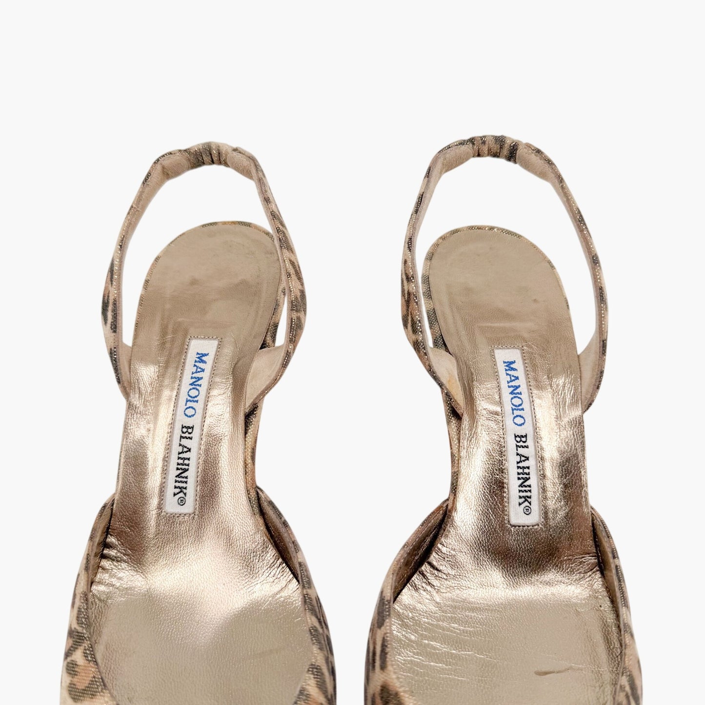 Manolo Blahnik Carolyn 70 Slingback Pumps Beige Leopard Size 38.5