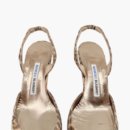 Manolo Blahnik Carolyn 70 Slingback Pumps Beige Leopard Size 38.5