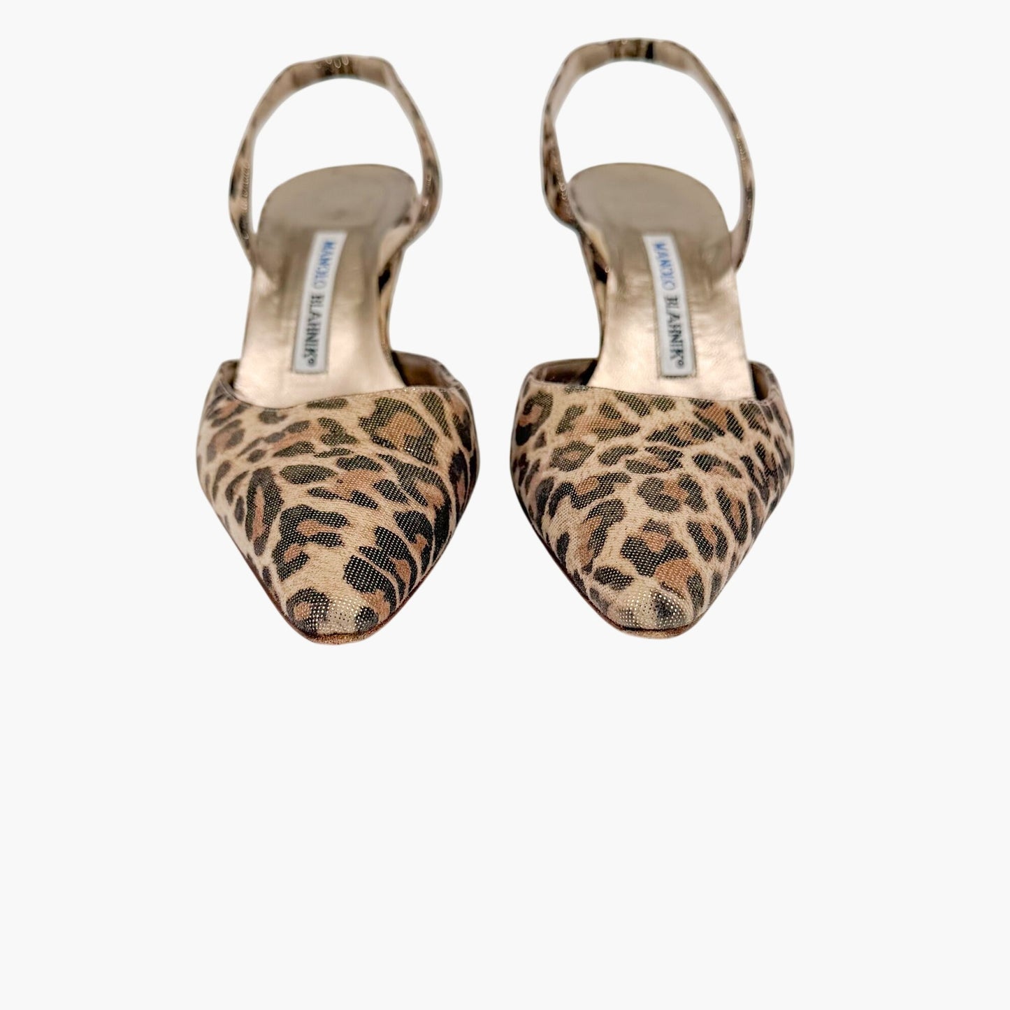 Manolo Blahnik Carolyn 70 Slingback Pumps Beige Leopard Size 38.5