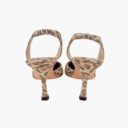 Manolo Blahnik Carolyn 70 Slingback Pumps Beige Leopard Size 38.5