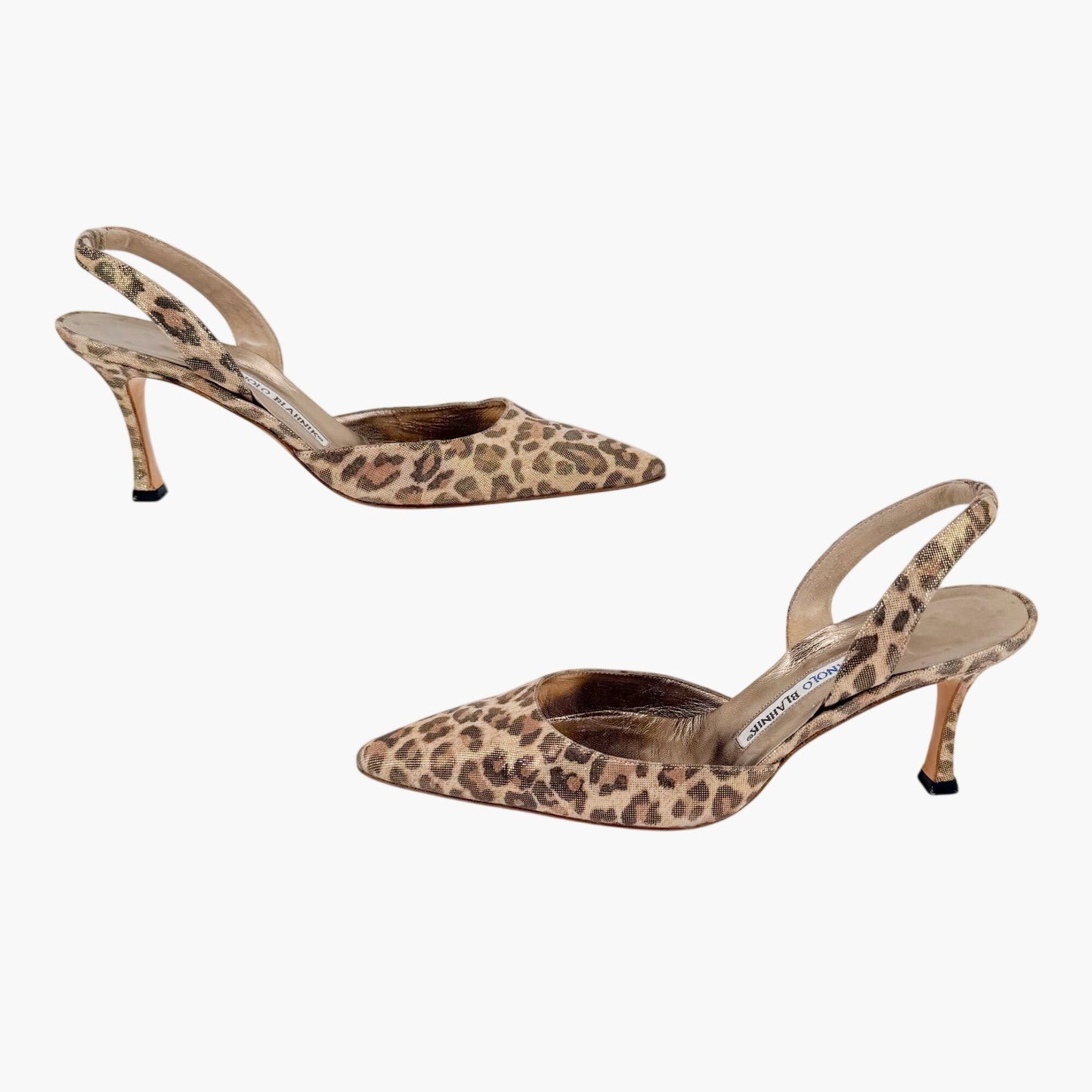 Manolo Blahnik Carolyn 70 Slingback Pumps Beige Leopard Size 38.5