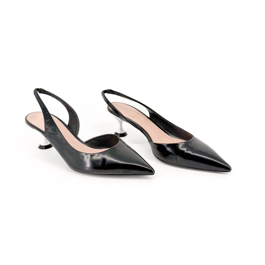 Burberry Leticia d’Orsay Slingback Pumps Black Leather Size 38