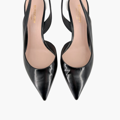 Burberry Leticia d’Orsay Slingback Pumps Black Leather Size 38
