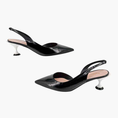 Burberry Leticia d’Orsay Slingback Pumps Black Leather Size 38