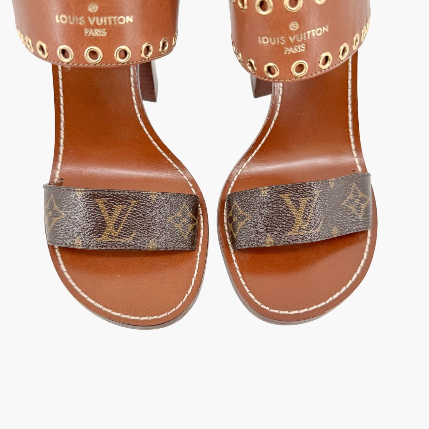 Louis Vuitton Passenger Block Heel Sandals in Brown LV Canvas Size 41