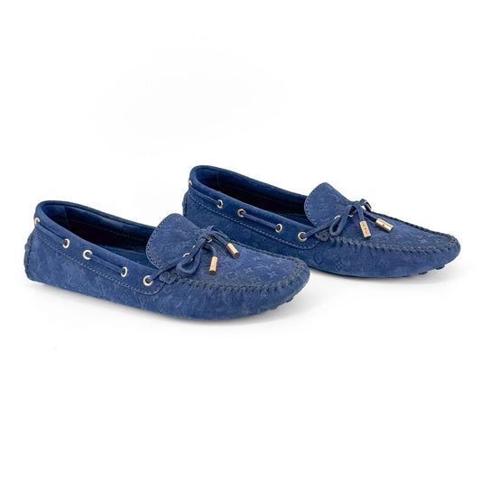 Louis Vuitton Gloria Loafers Blue Suede Size 40