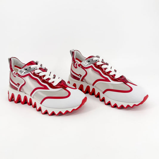 Christian Louboutin Sharkina Sneakers in White Mesh & Red Psychic Patent – Size 39.5