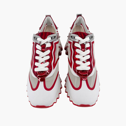Christian Louboutin Sharkina Sneakers in White Mesh & Red Psychic Patent – Size 39.5