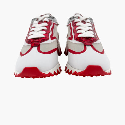 Christian Louboutin Sharkina Sneakers in White Mesh & Red Psychic Patent – Size 39.5