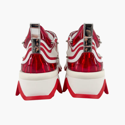 Christian Louboutin Sharkina Sneakers in White Mesh & Red Psychic Patent – Size 39.5