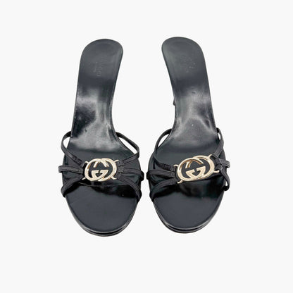 Gucci Strappy GG Mule Sandals in Black Leather Size 9.5