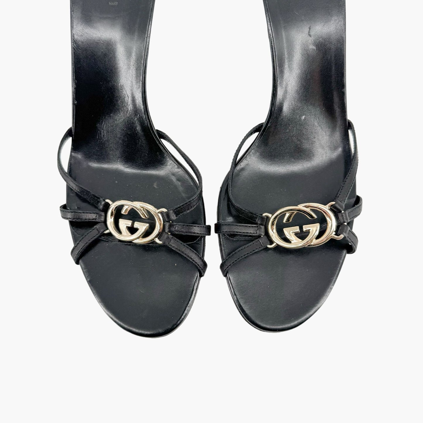 Gucci Strappy GG Mule Sandals in Black Leather Size 9.5