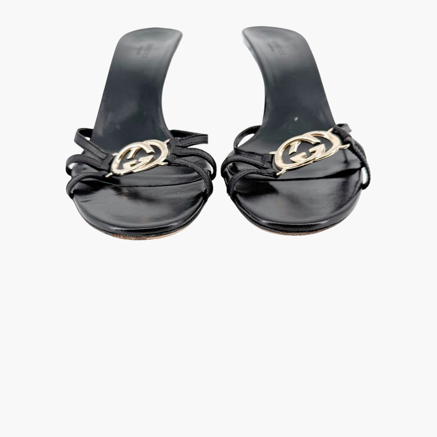 Gucci Strappy GG Mule Sandals in Black Leather Size 9.5