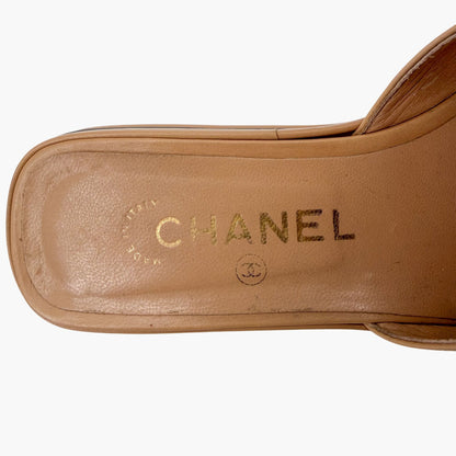 Vintage Chanel Cambon CC Slide Sandals Beige Black Size 37.5