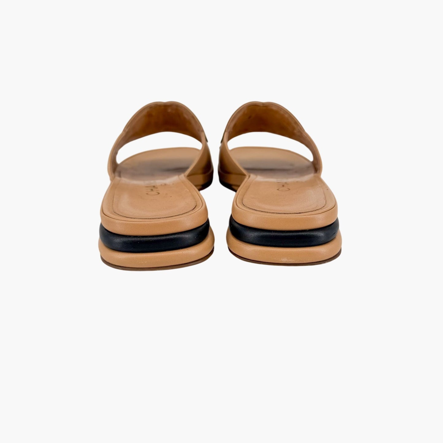 Vintage Chanel Cambon CC Slide Sandals Beige Black Size 37.5