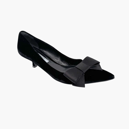 Prada Pointed Toe Bow Kitten Pumps in Black Velvet Size 37