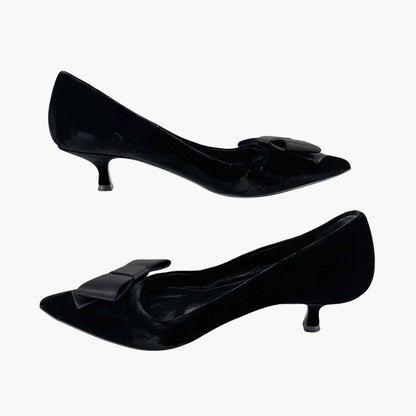 Prada Pointed Toe Bow Kitten Pumps in Black Velvet Size 37
