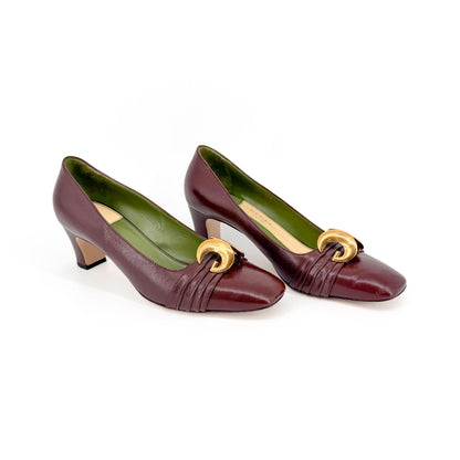 Gucci Usagi Half Moon Pumps Burgundy Leather Size 40