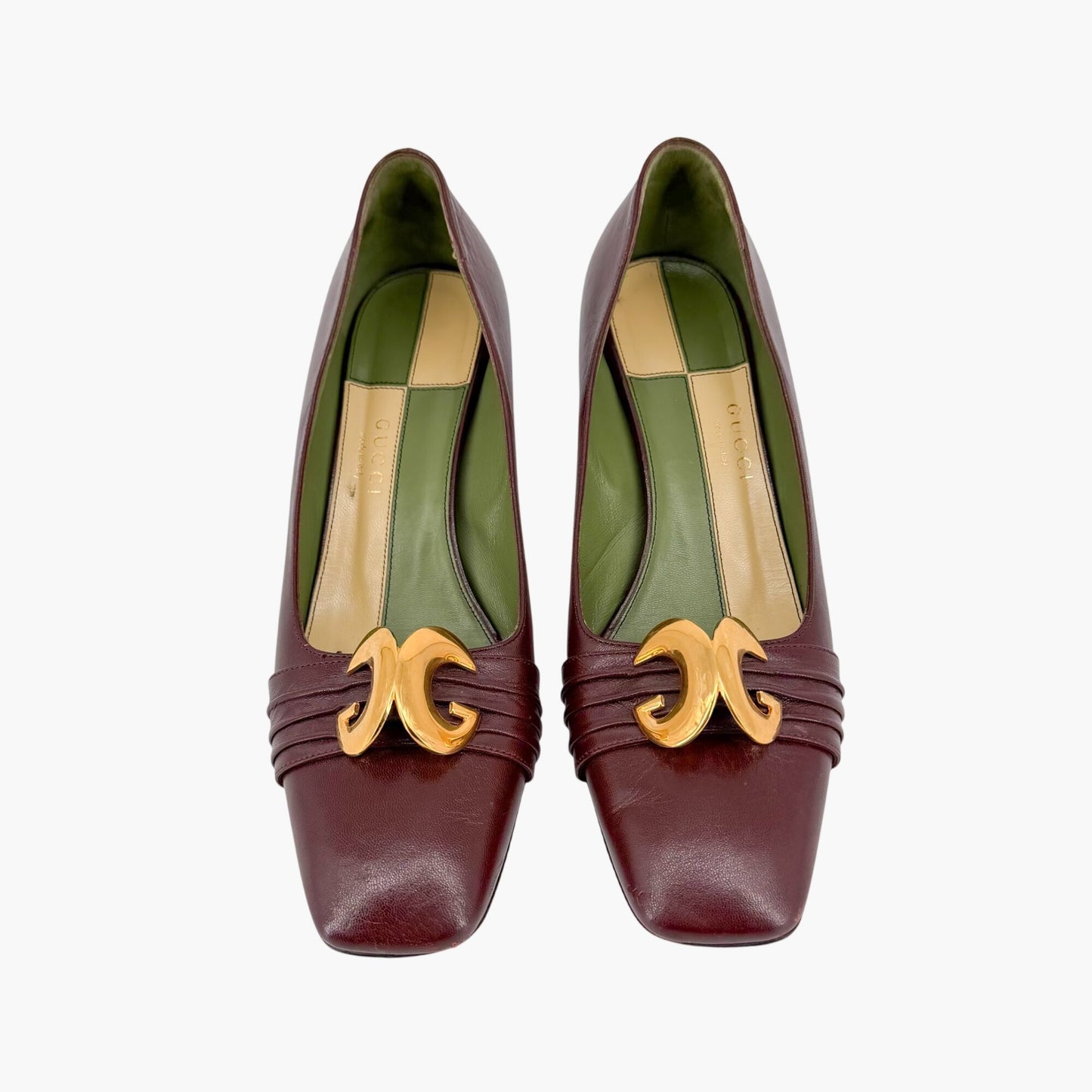 Gucci Usagi Half Moon Pumps Burgundy Leather Size 40