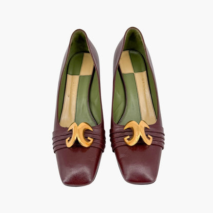 Gucci Usagi Half Moon Pumps Burgundy Leather Size 40