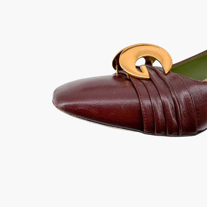Gucci Usagi Half Moon Pumps Burgundy Leather Size 40