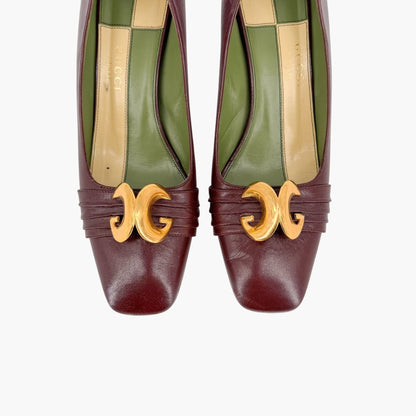 Gucci Usagi Half Moon Pumps Burgundy Leather Size 40