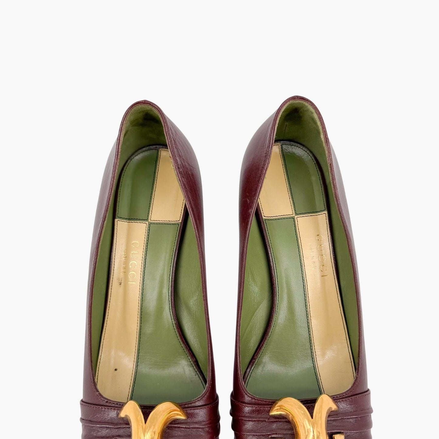 Gucci Usagi Half Moon Pumps Burgundy Leather Size 40