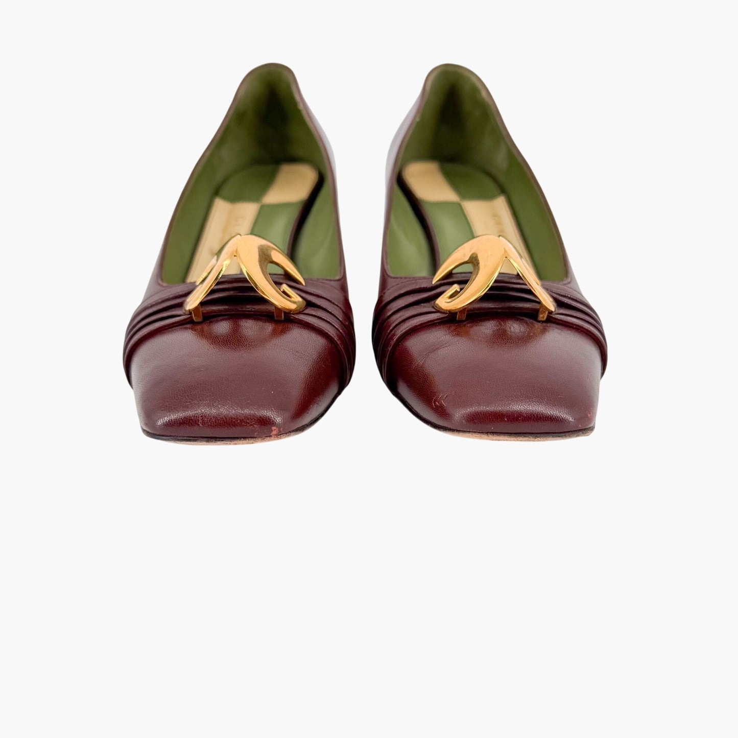 Gucci Usagi Half Moon Pumps Burgundy Leather Size 40