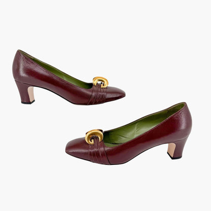 Gucci Usagi Half Moon Pumps Burgundy Leather Size 40