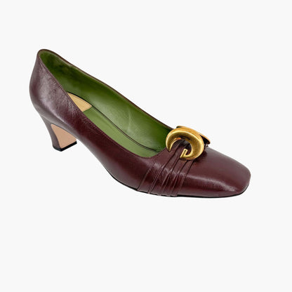 Gucci Usagi Half Moon Pumps Burgundy Leather Size 40