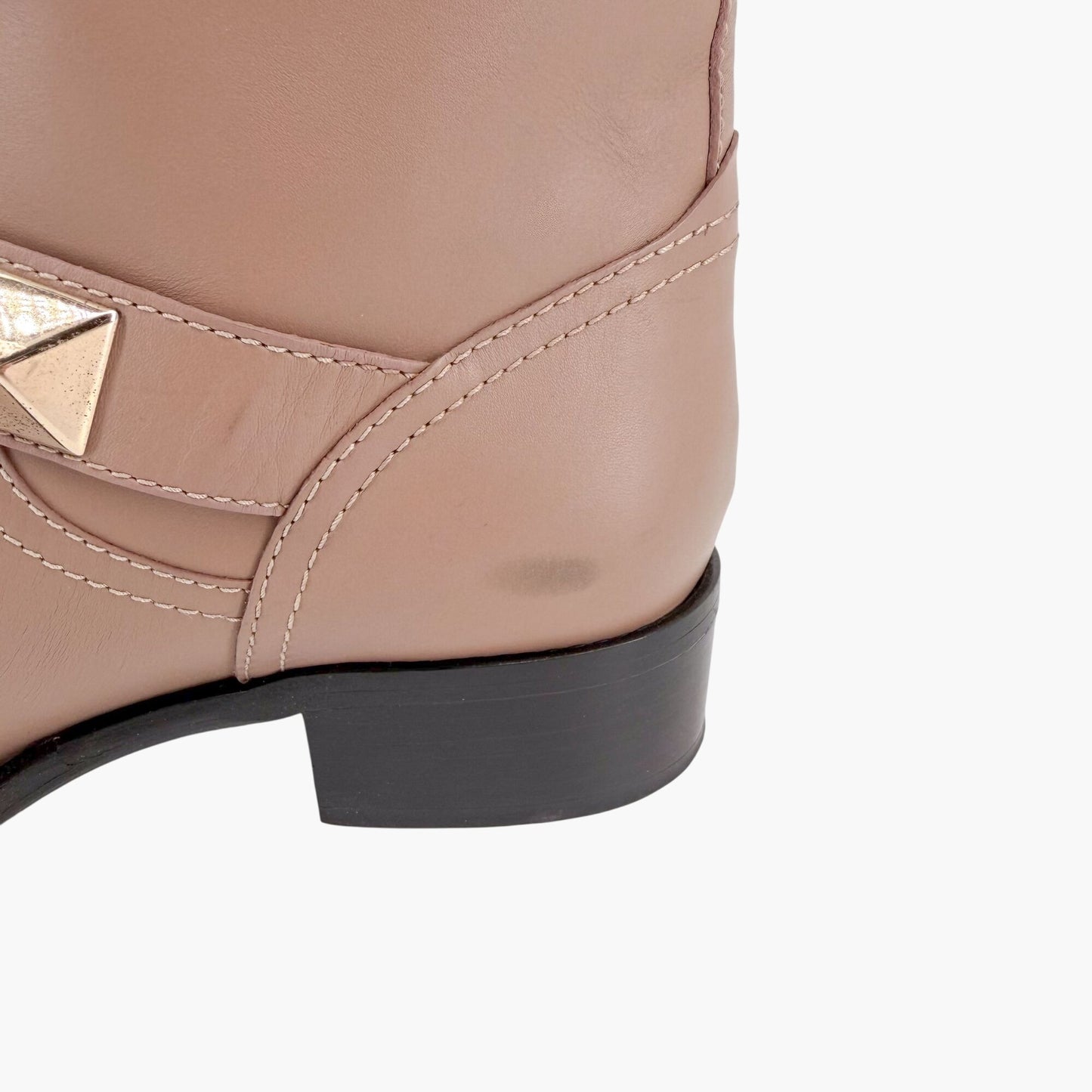 Valentino Garavani Rockstud Moto Ankle Boots Beige Size 36.5