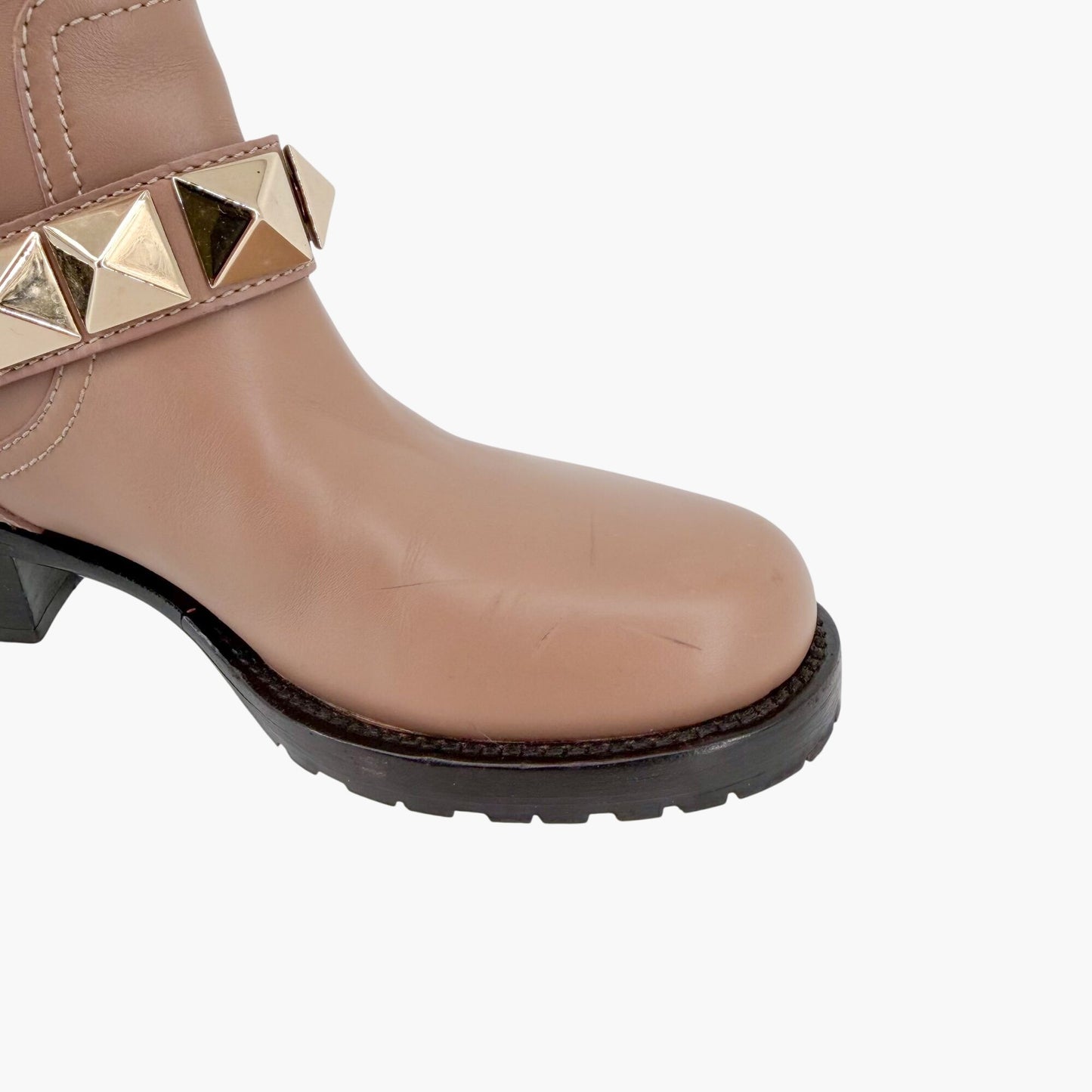 Valentino Garavani Rockstud Moto Ankle Boots Beige Size 36.5