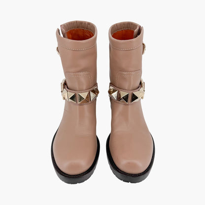 Valentino Garavani Rockstud Moto Ankle Boots Beige Size 36.5