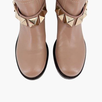 Valentino Garavani Rockstud Moto Ankle Boots Beige Size 36.5